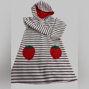 Striped Hooded Kids Dress with Strawberry Pockets